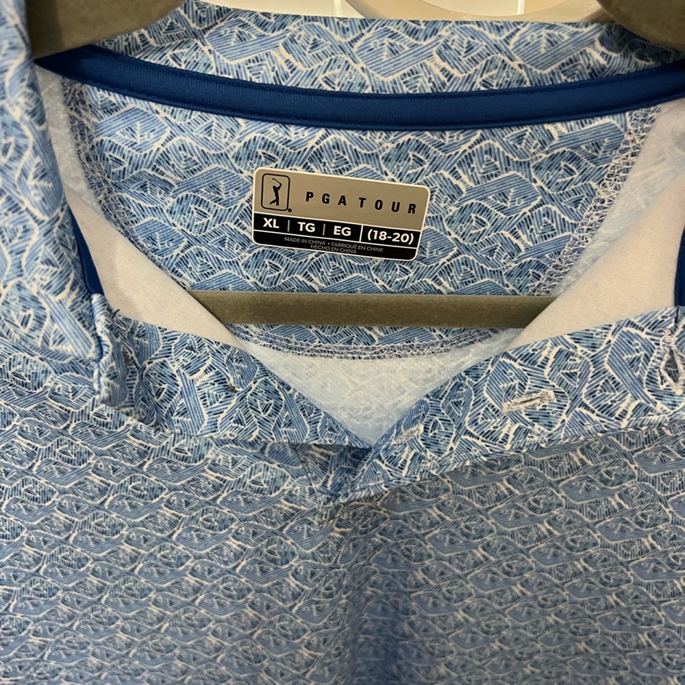 PGA Tour Blue Polo with Navy Trim and Subtle Pattern